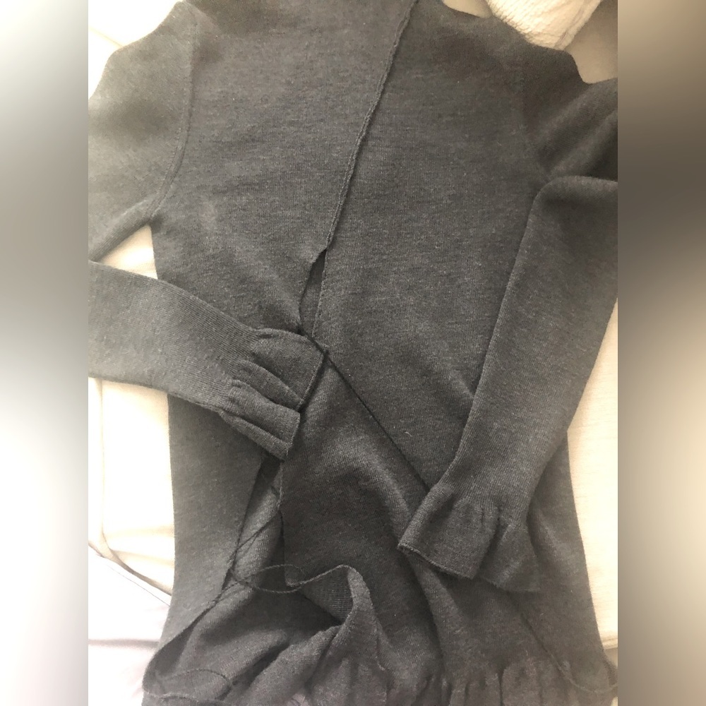 Jean Paul Gaultier Grey Wool Turtleneck Sweater Knit Long Sleeve Ruffled edging